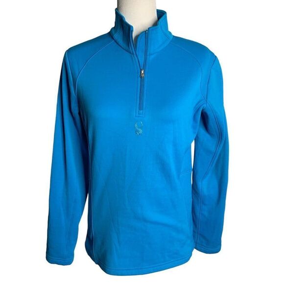 Spyder Quarter Zip Fleece Pullover 12 Turquoise Blue High Neck Long Sleeves - Picture 1 of 7